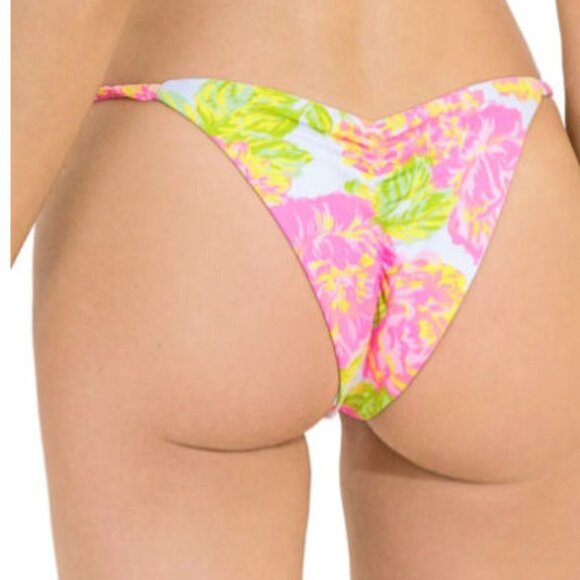 Maaji Chintz Micro Ruched Pink Reversible Bikini Bottoms Size: Large - Picture 2 of 2